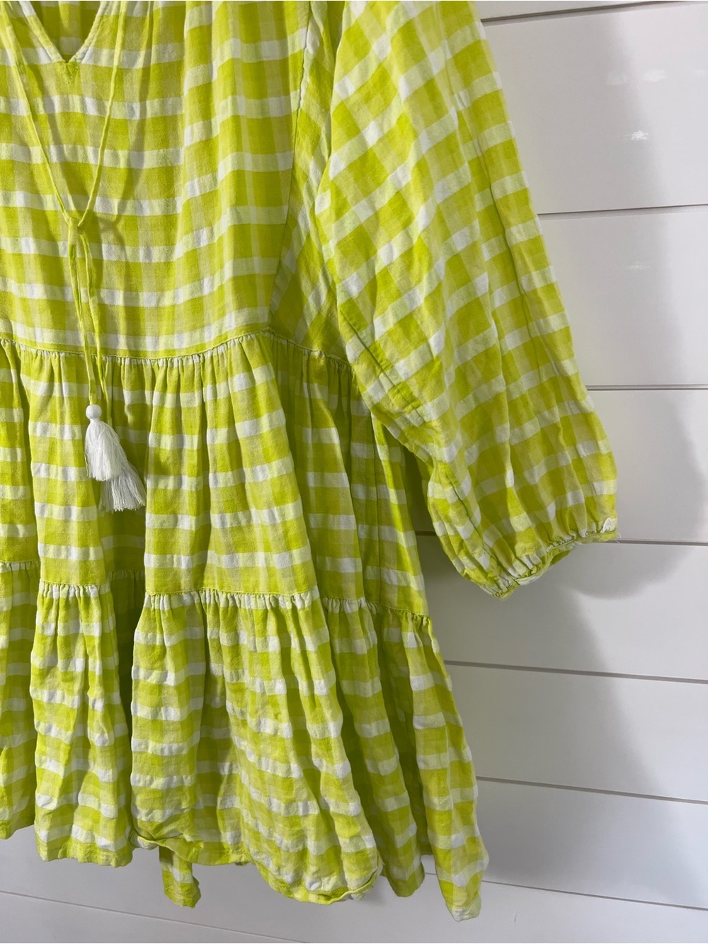 Seafolly Lime Green Gingham Swim Cover Up Dress S/M Boho Beach 100% Cotton - Picture 4 of 14